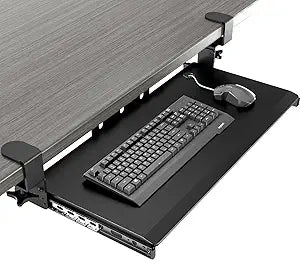 AX WABER Keyboard Tray Under Desk Pull Out with Extra Sturdy Adjustable C Clamp Mount System, 27.3 (32.5 inch Including Clamps) x 11 Inch Slide-Out Platform Computer Drawer for Typing, Black,AX01WB01