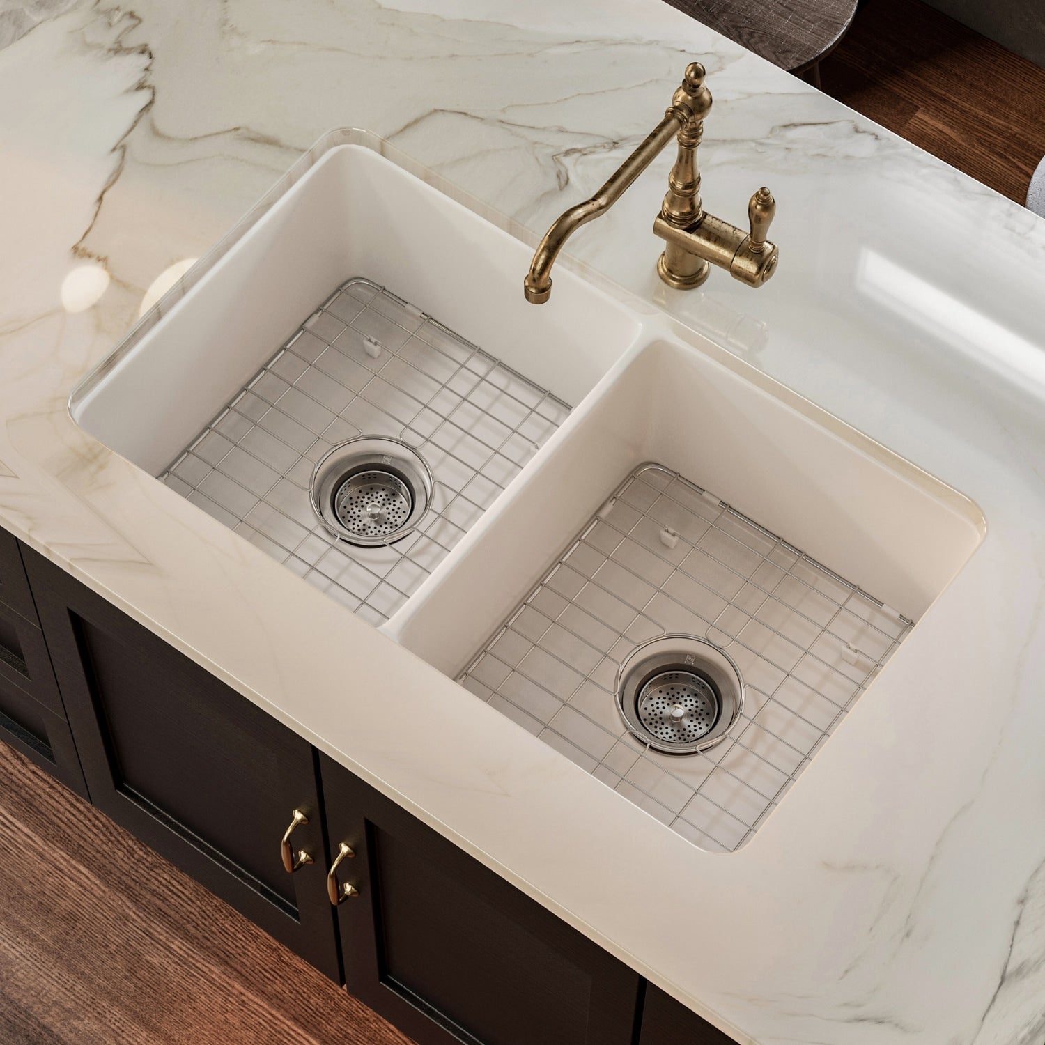Los Flexi 3219D Drop-in or undermount 31.89-in x 19.09-in Fireclay Double equal bowl Kitchen Sink