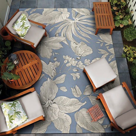 Couristan Dolce 8 x 11 (ft) Flatweave Ice Rectangular Indoor/Outdoor Floral/Botanical Pet Friendly Area rug