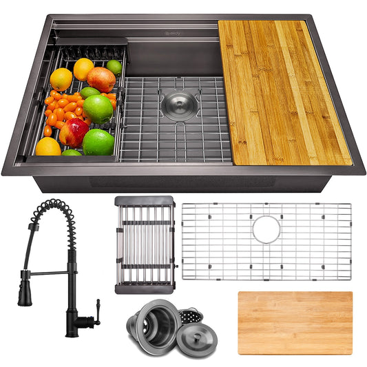 AKDY Undermount 32-in x 22-in Stainless steel Single bowl Workstation Kitchen Sink All-in-One Kit