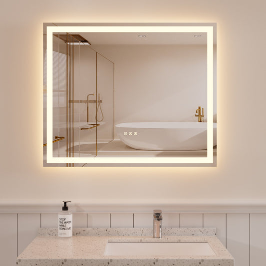 HomLux  Rectangular Frameless AntiFog LED Bathroom Vanity Mirror 36 in. W x 30 in. H 3 Color Temperatures Sliver