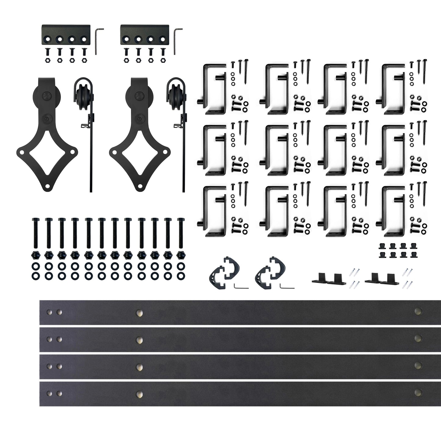 HOMACER 192-in Rustic black Black Indoor Top mount Double bypass Barn door hardware kit