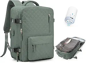 Travel Vacuum Storage Backpack with Air Pump Vacuum Seal Compression Space Saver Bags Clothing Vacpack 18x14x8 inches Travel Bag Carry on Personal item Laptop Work Backpacks Women DarkGreen
