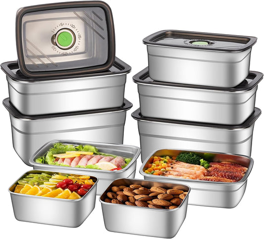 10-Piece Stainless Steel Food Storage Container Set with Airtight Lids - Durable, Eco-Friendly Kitchen Organizers for Freshness & Convenience，Pantry, Dishwasher Safe (Various Sizes)
