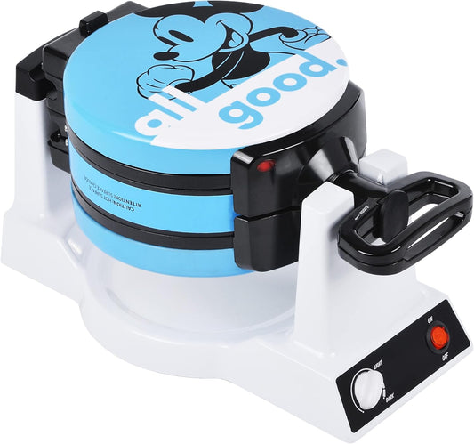 Disney Mickey & Minnie Double Flip Waffle Maker by Select Brands - Rotating Nonstick Waffle Iron - Adjustable Browning Control - Makes 6 Mickey & Minnie-Shaped Waffles