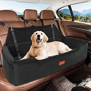 Large Dog Car Seat Under 100 lbs, Washable Dog Car Bed for 2 Medium Dogs, Detachable Pet Booster Seat with Storage Pocket and Seat Belt for Back Seat Dog Travel Bed