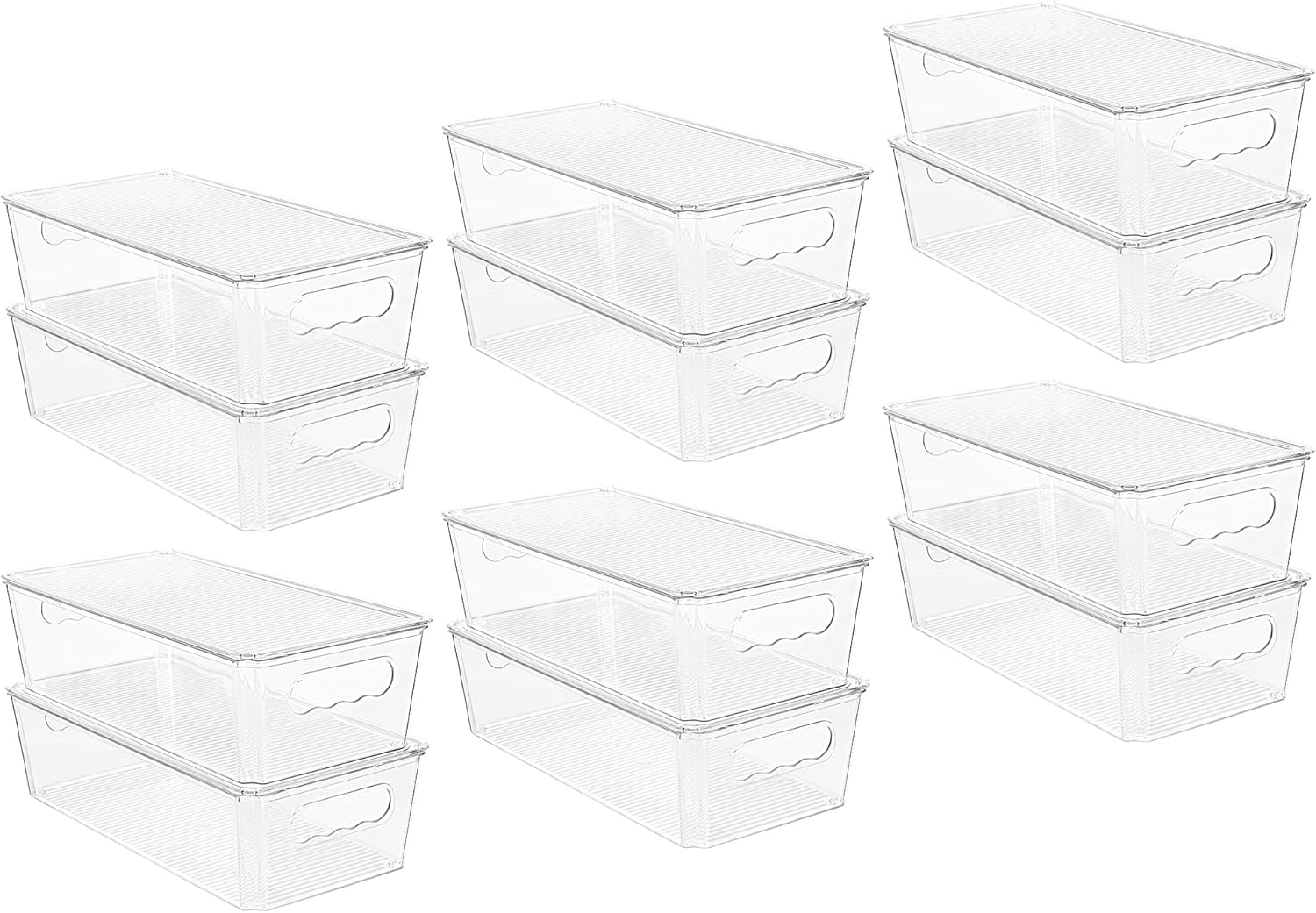 Vtopmart 12pcs Clear Organizers and Storage Bins with Lids, Stackable Plastic Storage Containers with Handles for Fridge, Freezer, Pantry, Cabinet, Kitchen Organization
