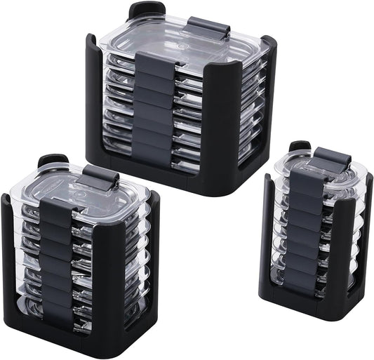 Food Container Lid Organizer for Rubbermaid Brilliances nap-on lids, Lid Organizer for Kitchen Cabinet Storage (3-Piece) - Holds 24 Lids for 4.7 Cup, 3.2 Cup, 1.3 Cup & 0.5 Cup Containers (Black)
