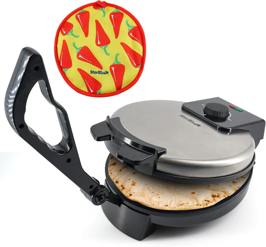 10inch Roti Maker by StarBlue with FREE Roti Warmer and Removable Handle - The automatic Stainless Steel Non-Stick Electric machine to make Indian style Chapati, Tortilla, Roti AC 110V 50\/60Hz 1200W