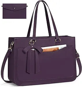 RAINSMORE Laptop Bag for Women 15.6 Inch Work Tote Bags Leather Laptop Tote Waterproof Computer Bag Professional Office Business Briefcase Large Handbag for College Teacher Travel, Purple