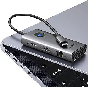 ORICO USB C Docking Station, 6-in-1 Laptop Docking Station with HDMI 4K@60Hz, 2.5G Ethernet, 100W PD, USB-A&C 3.0, USB C Dock Compatible with MackBook/Dell XPS/HP/Surface