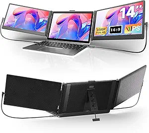 Triple Laptop Screen Extender, Upgraded 14" 1080P FHD IPS Laptop Monitor Extender, Plug & Play LCD Type-C/USB-A/HDMI Travel Monitor for Laptops 13"-17", Fits Windows Mac Linux Chrome