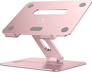 Adjustable MacBook Pink Laptop Stand for Desk | Ergonomic Aluminum Laptop Riser with Heat-Vent, Compatible for 10-17" Laptops, Rose Gold