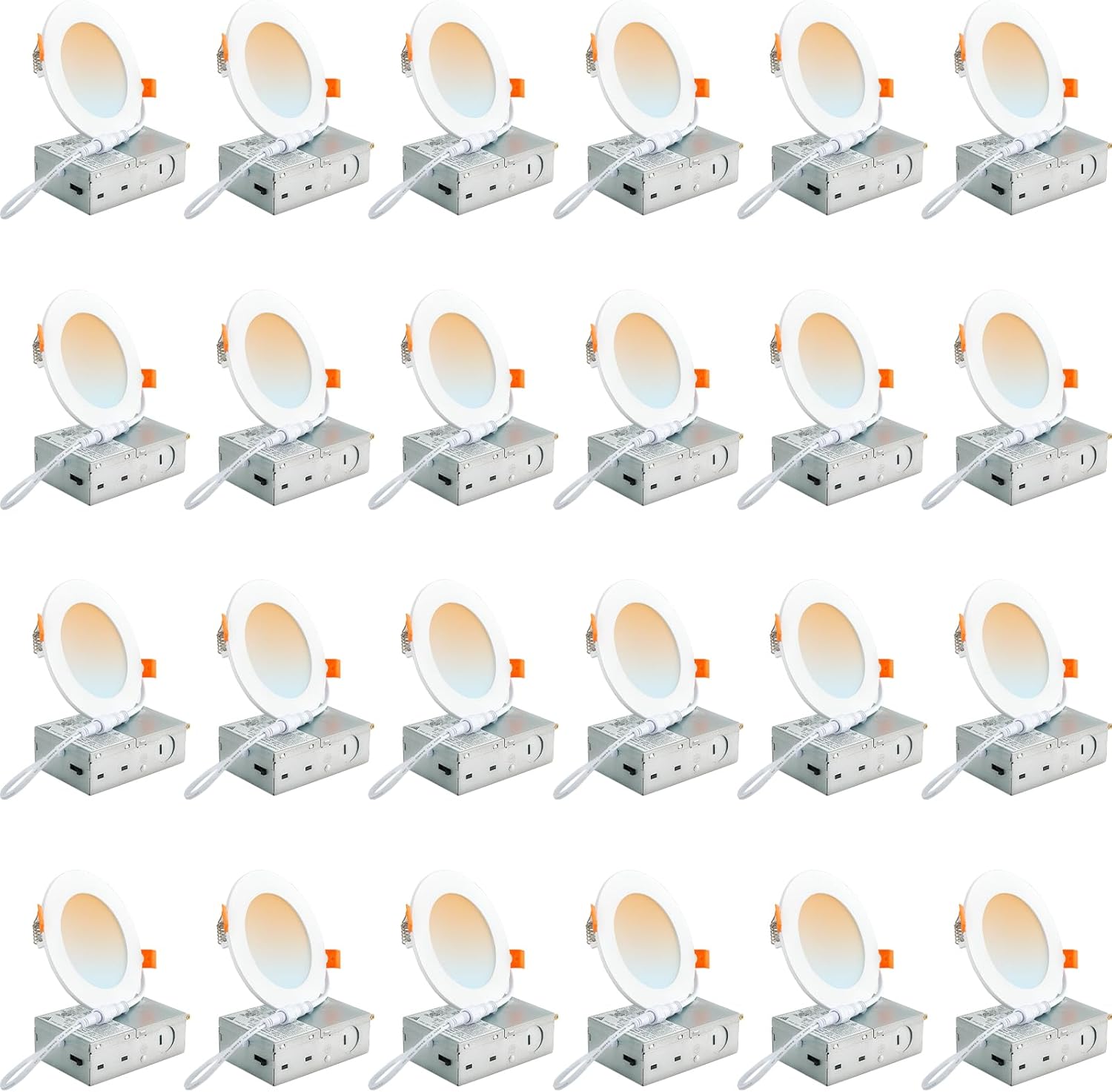 DLLT LED Recessed Ceiling Light: 24 Pack 4 Inch Recessed Lighting for Kitchen - 5CCT Dimmable Canless Wafer Downlight for Living Room - 900LM Brightness 9W LED Can Lights for Bedroom ETL FCC