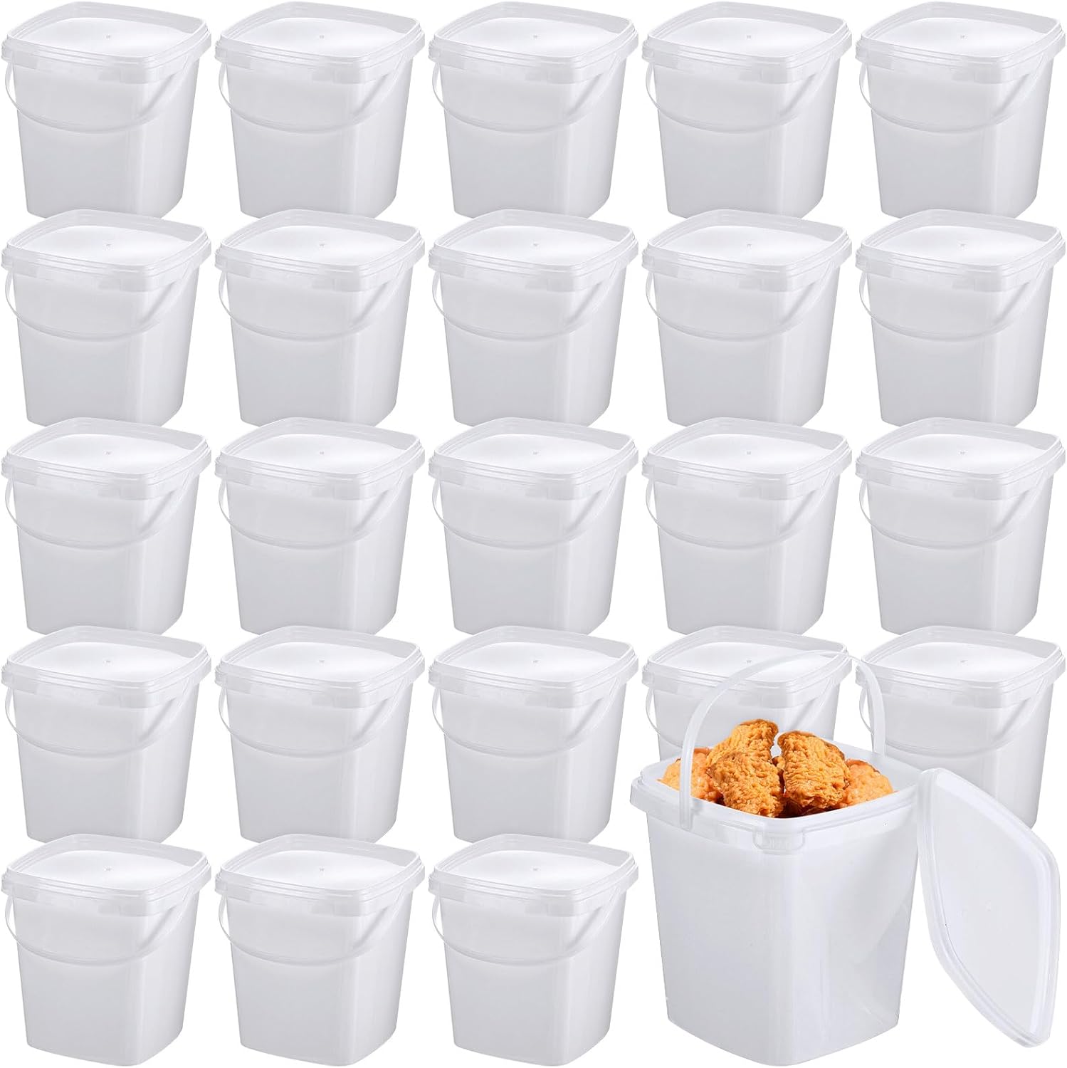 Mifoci 24 Pcs 2 Qt\/ 67 Oz\/ 2 L Plastic Food Containers Ice Cream Buckets with Lids and Handle Reusable Square Deli Containers Freezer and Microwave Safe for Kitchen Food Drinks Storage
