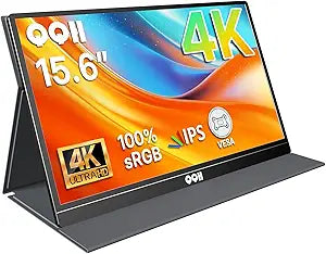 QQH 4K Portable Monitor, 15.6" IPS 3840x2160 UHD USB-C HDMI Travel Portable Monitor for Laptop, Ultra-Slim Alloy Gaming Monitor Second Display with w/Smart Cover for PC, Phone, PS5/4, Xbox, Switch