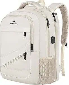 MATEIN Extra Large Backpack for Women, 18 Inch TSA College Backpack with Multiple Compartments & USB Charging Port, 50 L Fashion Work Computer Carryon for Business, Cream Beige