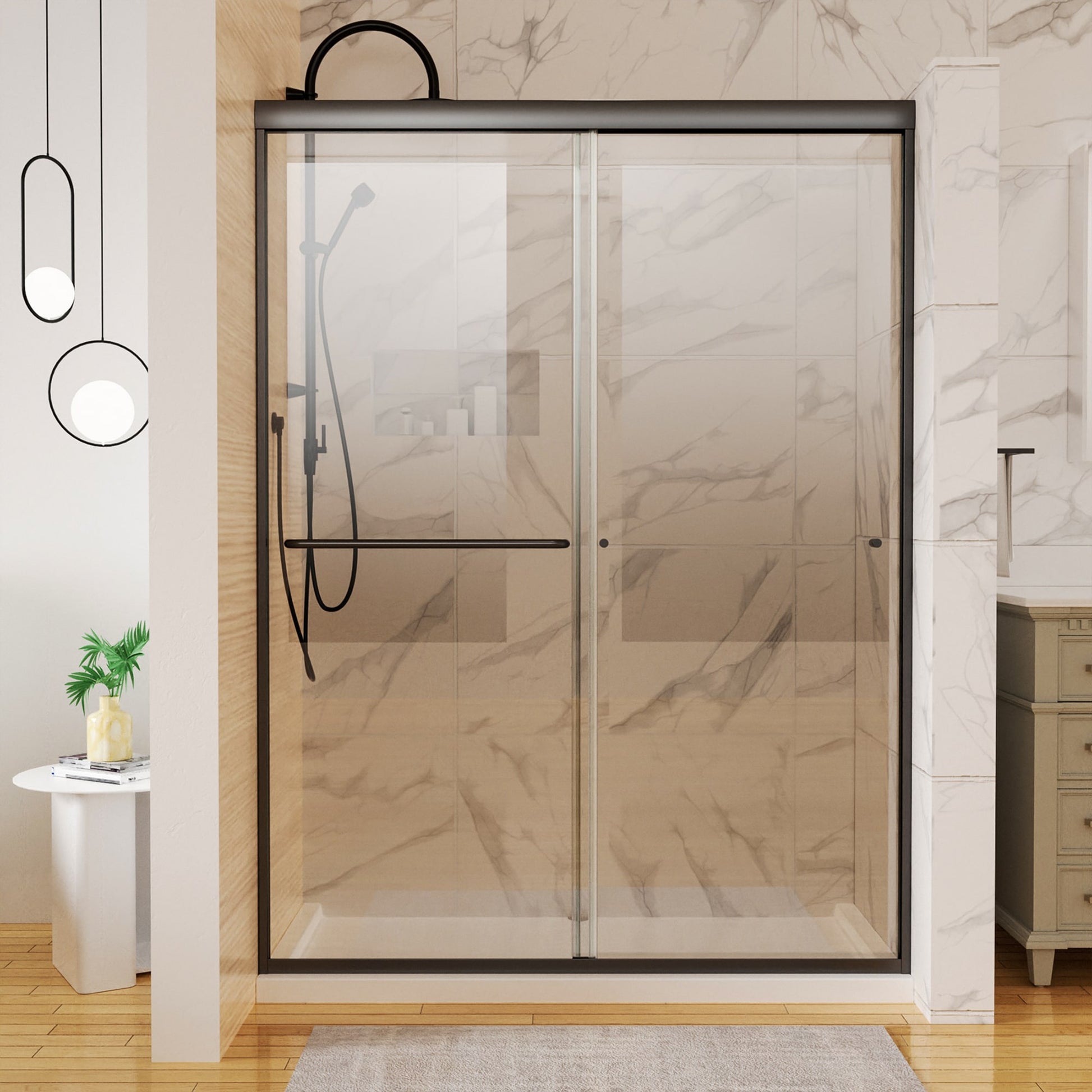 Forclover 15X Black 50-in to 54-in W x 72-in H Framed Clear Glass Sliding Soft Close Shower door