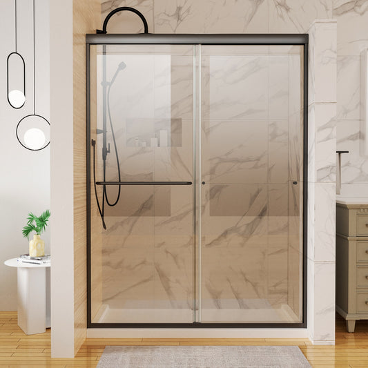 Forclover 15X Black 50-in to 54-in W x 72-in H Framed Clear Glass Sliding Soft Close Shower door
