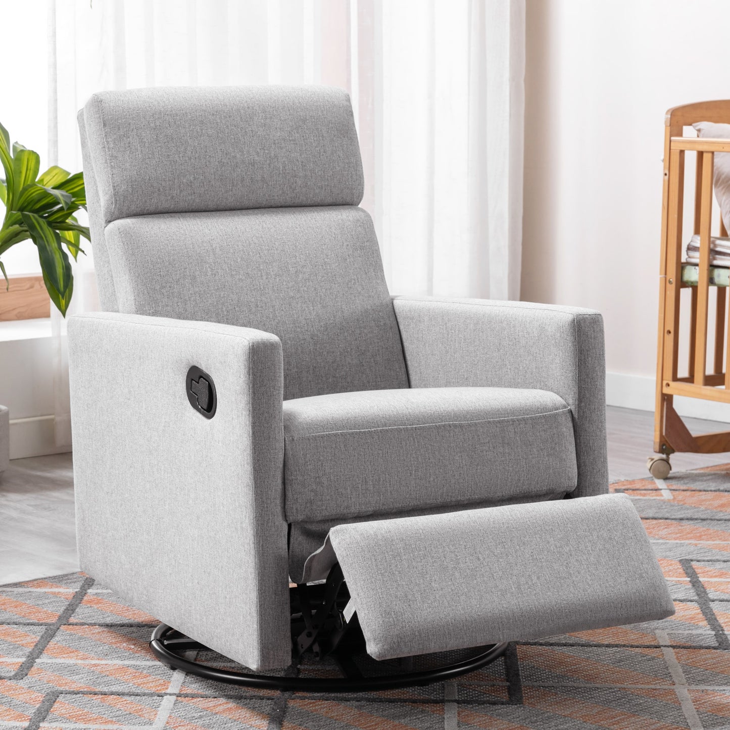 ModernLuxe Modern Upholstered Rocker Nursery Chair Plush Seating Glider Swivel Recliner Chair Gray