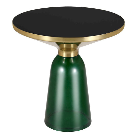 Leisuremod Tully Collection Glass side Table Green glass Gold Rim with Black Glass top