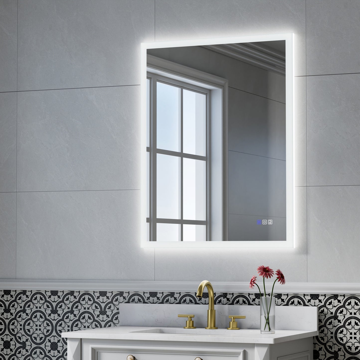 Forclover 28-in x 36-in Polished Frameless Rectangle Dimmable LED Lighted Fog Free Bathroom Vanity Mirror ( Silver )