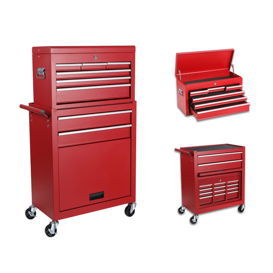 Tatayosi 8-Drawer Rolling Tool Chest Storage Cabinet with 2 in 1 Detachable Top Tool Box Liner Lockable Wheels Side Hooks Metal Tool Cart for Garage