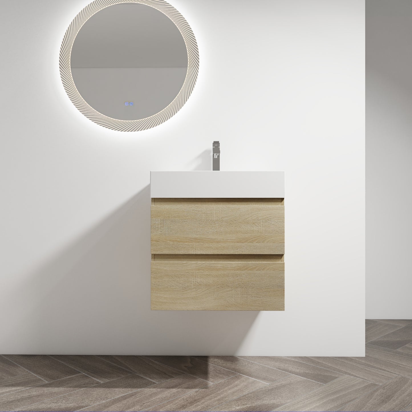 Tatayosi 24 Inch Wall-Mounted Bathroom Vanity with Resin Sink 2 Soft Close Drawers KD-Package