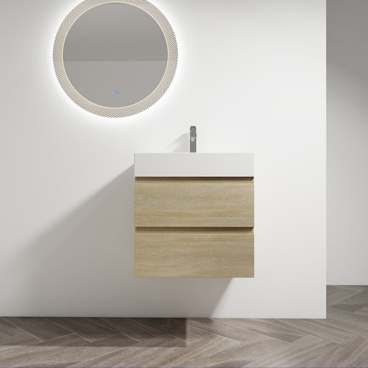 Tatayosi 24 Inch Wall-Mounted Bathroom Vanity with Resin Sink 2 Soft Close Drawers KD-Package