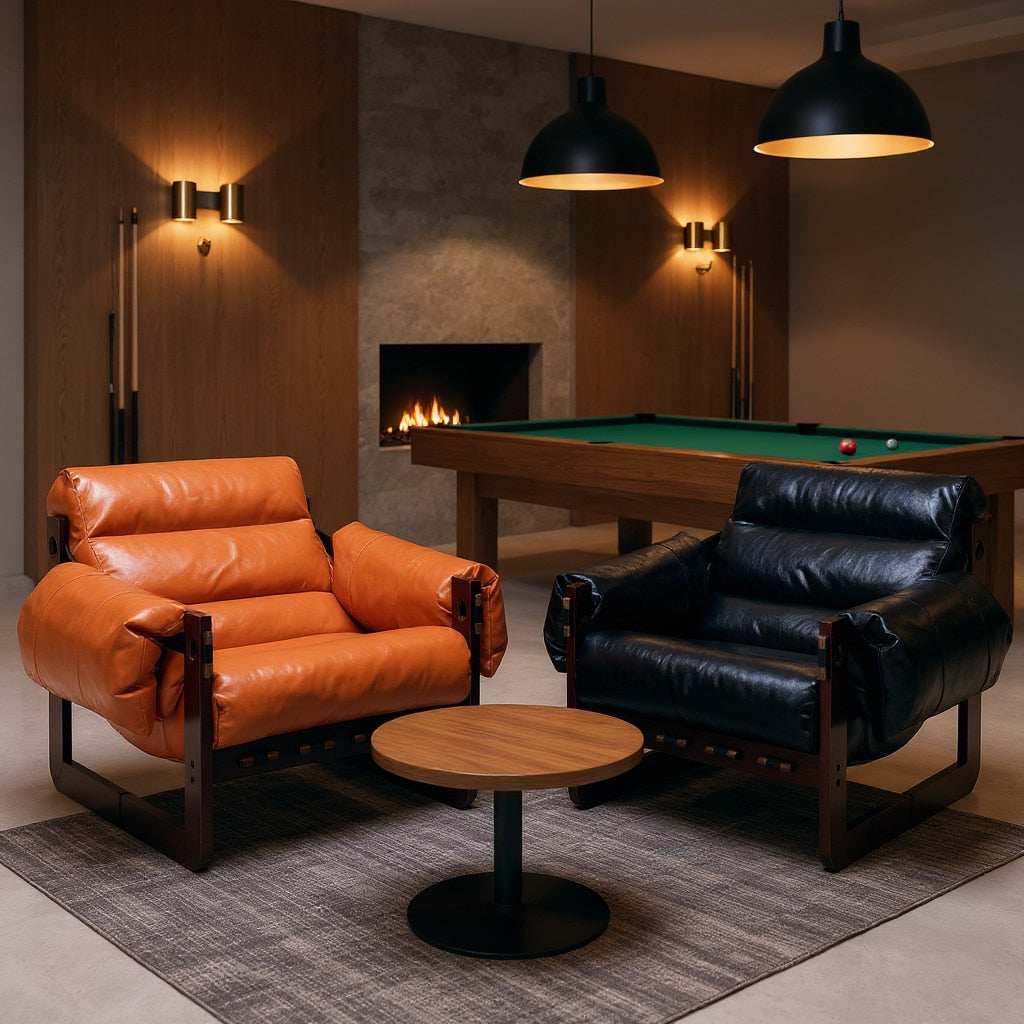 Homy Casa Cognac Brown Oil Waxed Leather Club Chair with Removable Armrests Rubberwood Frame Medieval Modern Style 27.5in W