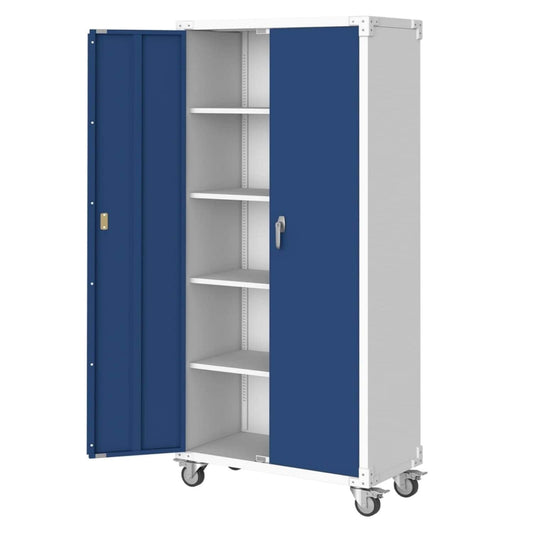 Qeetex 71 Inch Storage Metal Cabinet 4 Adjustable Feet and Lock with Doors and Adjustable 4 Shelves Blue