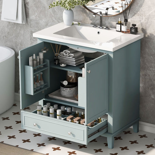 JCFL 30in Multi-functional Green Bathroom Vanity Bathroom Cabinet with Sink Combo and Drawer