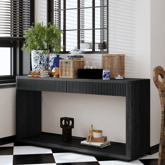 Coolbibila Modern 60 Inch Black Wood Veneer Console Table with 2 Drawers Rectangular Sofa Entryway Table