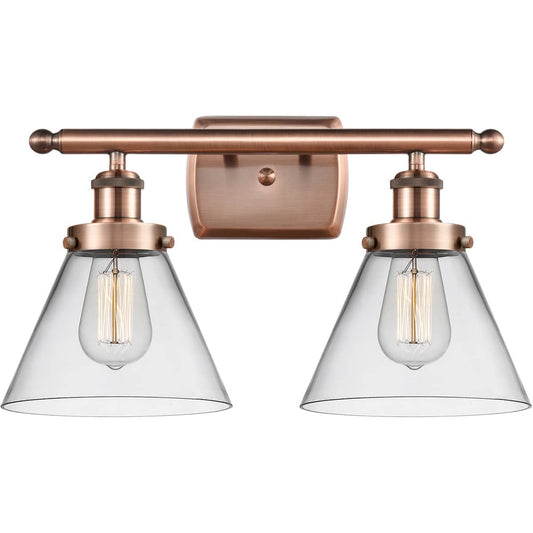 Innovations Lighting  916-2W-AC-G42-LED Ballston Large Cone Bathroom Vanity Light Antique Copper