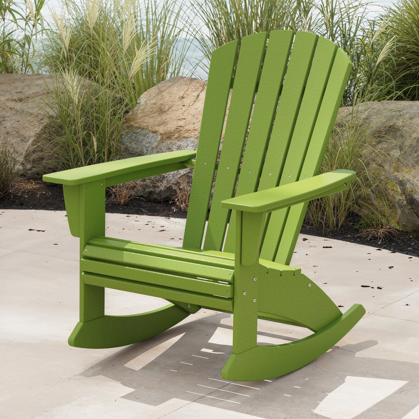 POLYWOOD Nautical Lime Plastic Frame Rocking Chair with Slat Seat