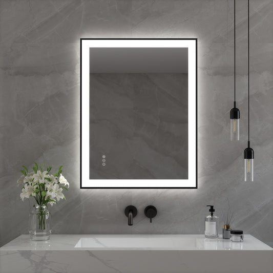 CASAINC 36-in x 28-in Framed Rectangle Dimmable LED Lighted Fog Free Bathroom Vanity Mirror ( Clear )
