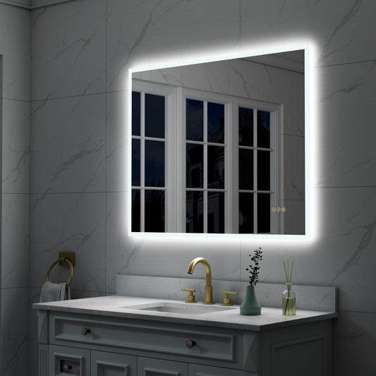 Forclover 40-in x 32-in Polished Frameless Rectangle Dimmable LED Lighted Fog Free Bathroom Vanity Mirror ( White )