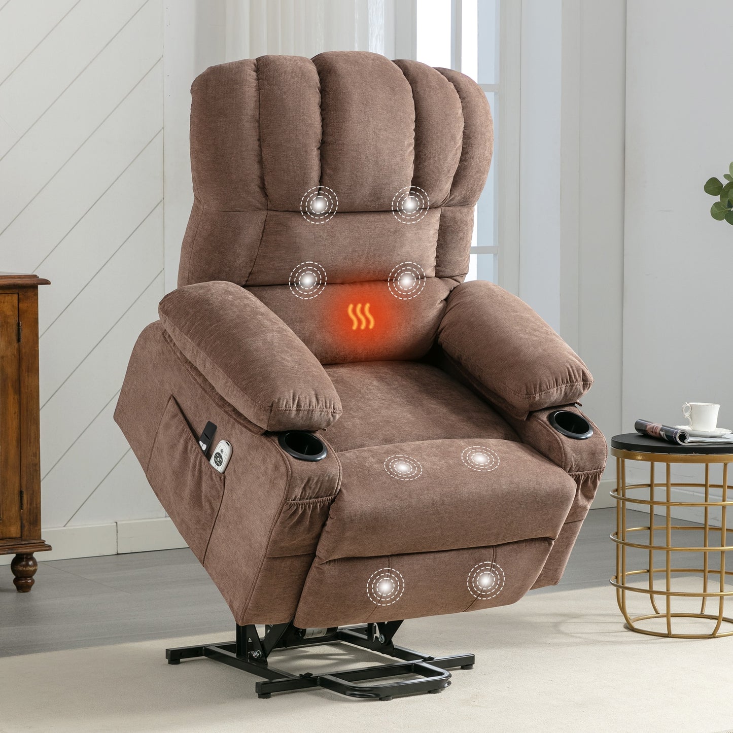 Tatayosi Brown Power Lift Recliner Chair with Heating Massage and USB Charging Remote Control for Elderly 350 lbs Capacity