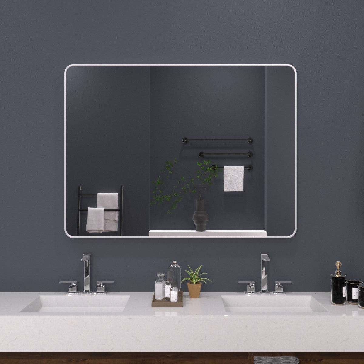 Forclover 36-in W x 48-in H Rectangle Gun Grey Framed Wall Mirror