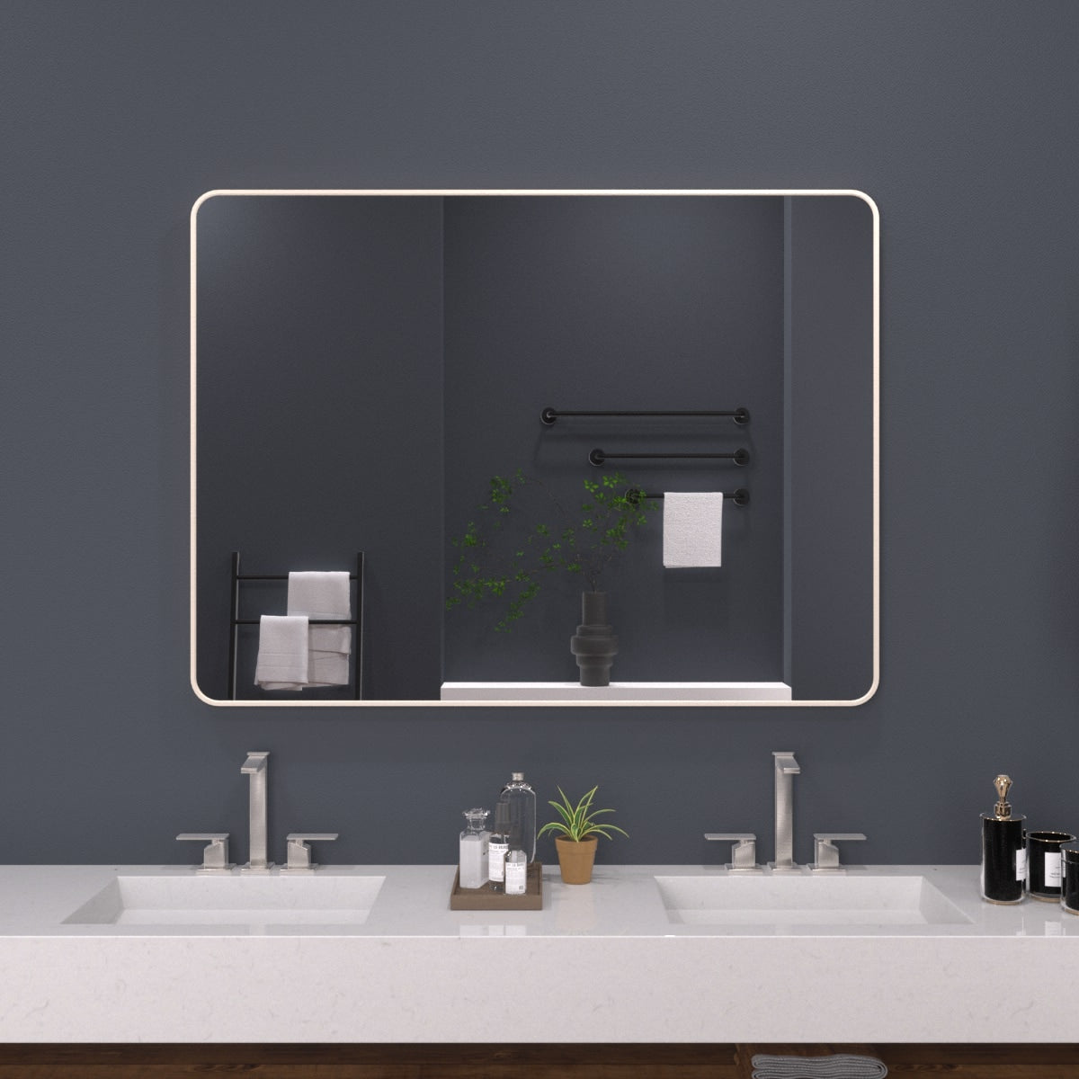 Forclover 36-in W x 48-in H Rectangle Brushed Nickel Framed Wall Mirror