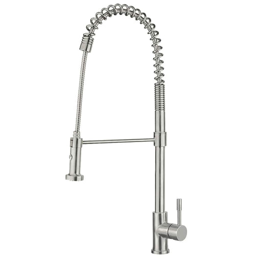 Whitehaus Collection Waterhaus Solid Stainless Steel Single-Hole Faucet with Flexible Pull Down Spray Head in Brushed Finish