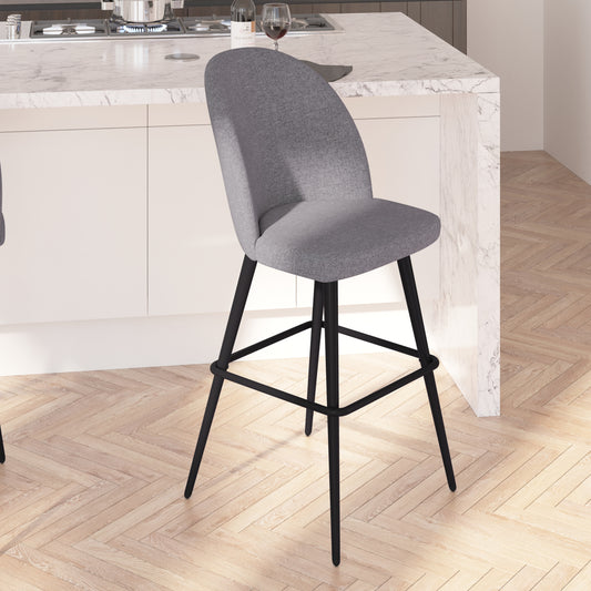 Merrick Lane Teague Set of 2 Modern Armless Barstools with Contoured Backs; Steel Frames; and Integrated Footrests in Gray Faux Linen