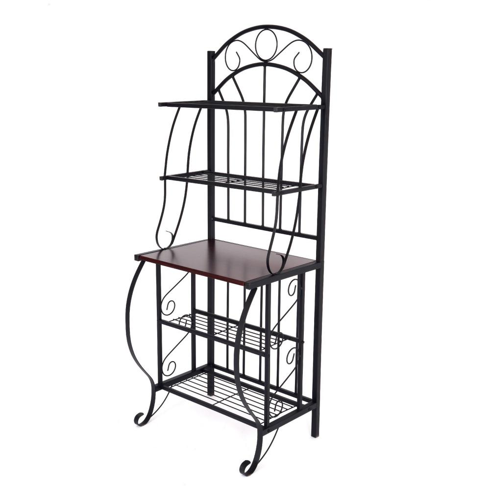 Benzara Contemporary/Modern Black Steel Bakers rack with Wine Storage