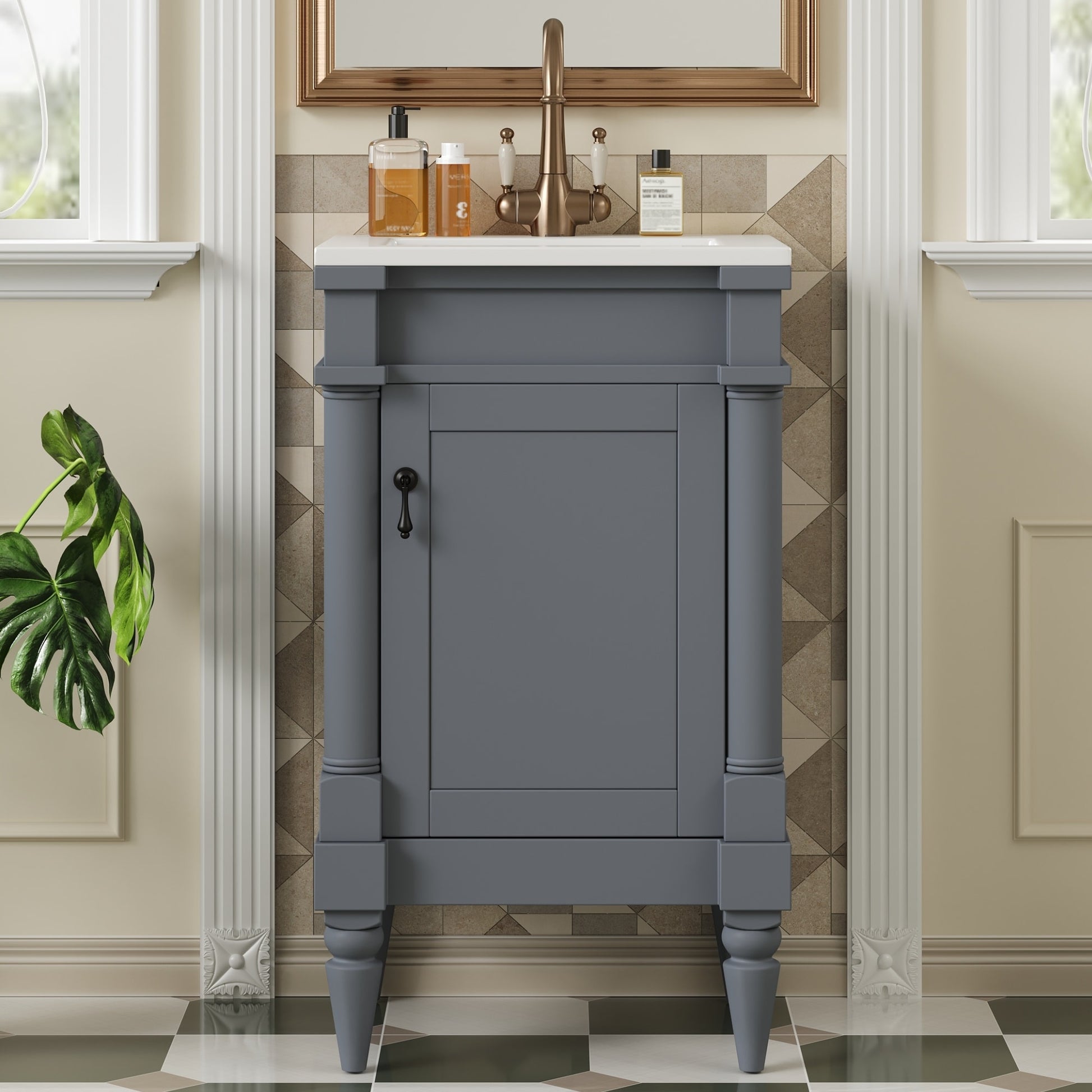 GDFStudio 18-Inch Modern Bathroom Vanity with Sink Modern Bathroom Storage Cabinet with Door Freestanding Small Space Bathroom Cabinet Single Sink Cabinet with Adjustable Shelf