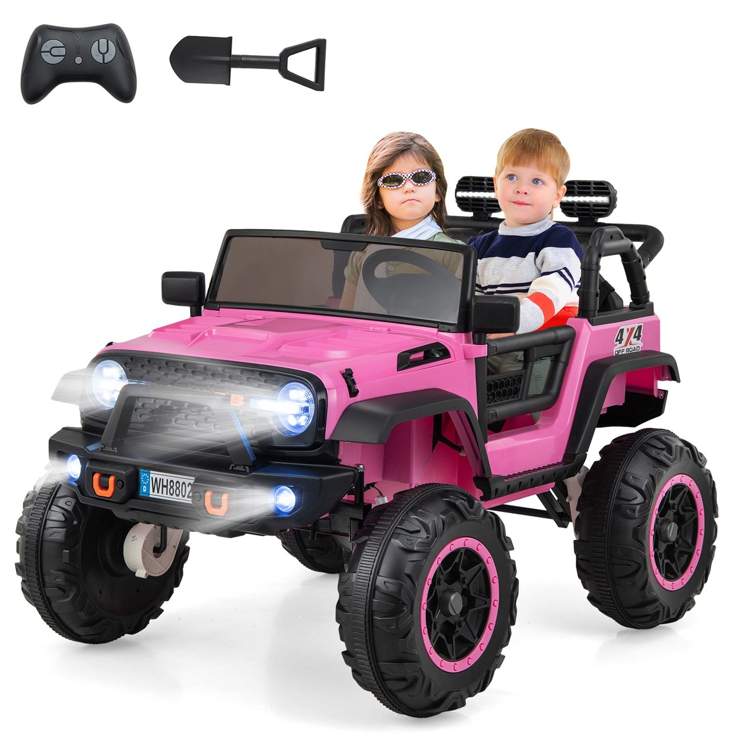 Costway  24V 2 Seater Kids Ride on Truck 2WD  and  4WD Battery Powered Vehicle Toddler Powerful Car with Remote Control Pink