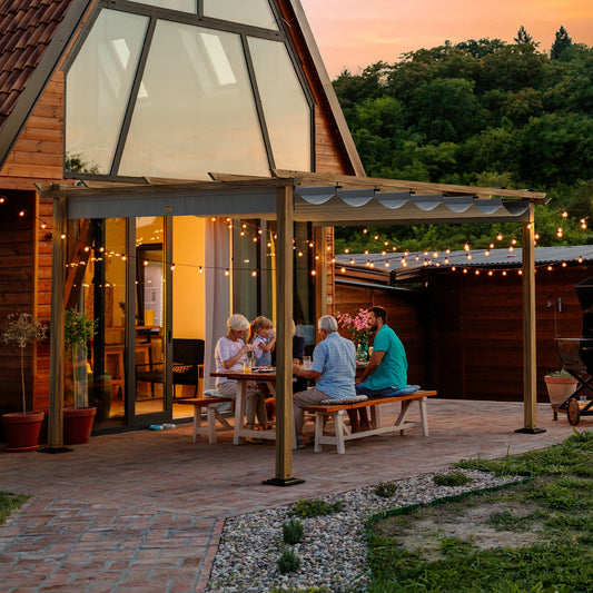  10-ft W x 13-ft L x 7-ft 3-in H Gray Metal Freestanding Pergola with Canopy