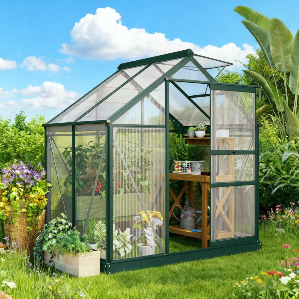 LOVMOR Greenhouse 6Inchx 4Inchfor Outdoors Polycarbonate Greenhouse with Rain Gutter and Roof Vent