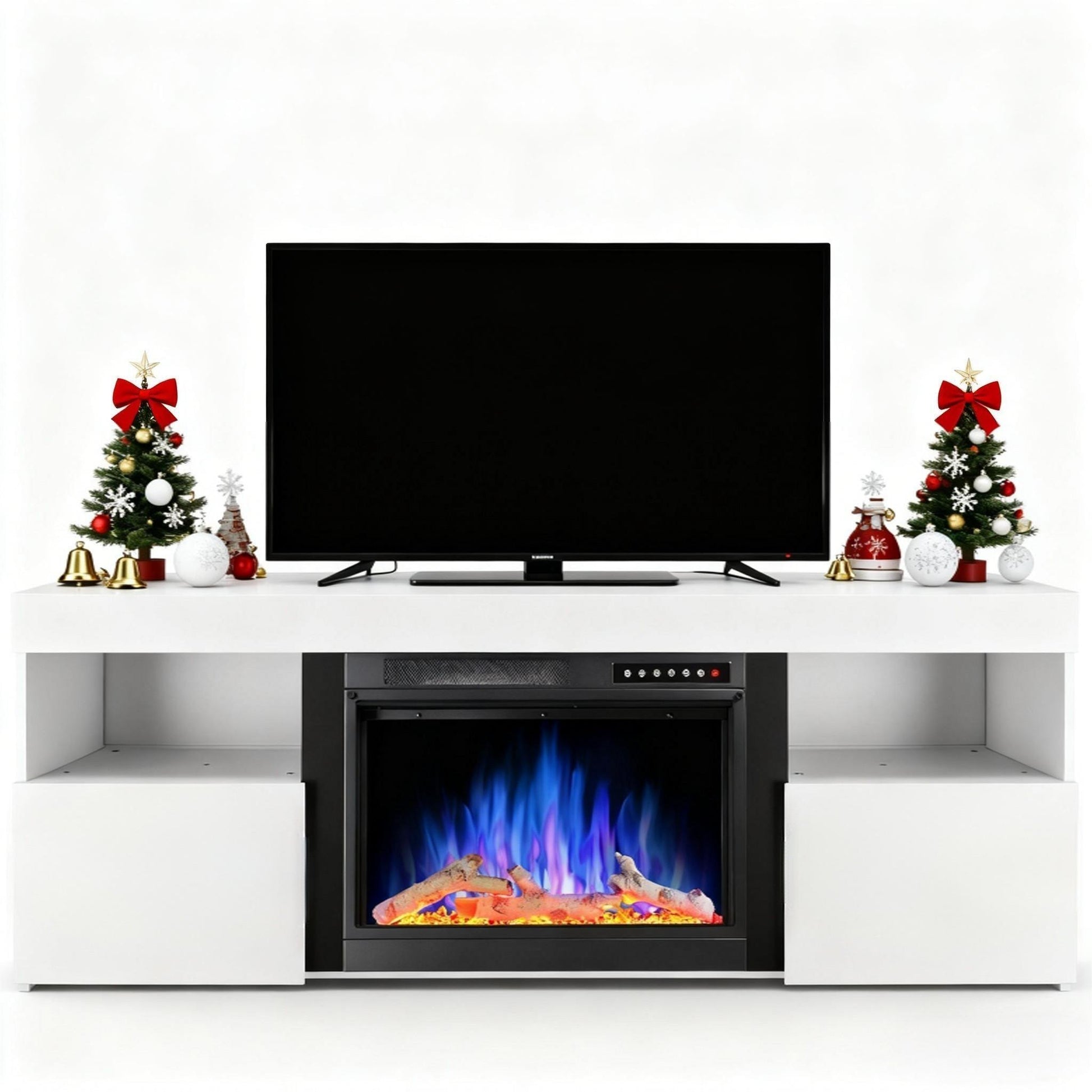 COWSAR 22.44-in W White TV Stand with Infrared quartz Flat wall with Remote Control Included