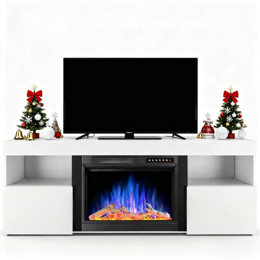 COWSAR 22.44-in W White TV Stand with Infrared quartz Flat wall with Remote Control Included