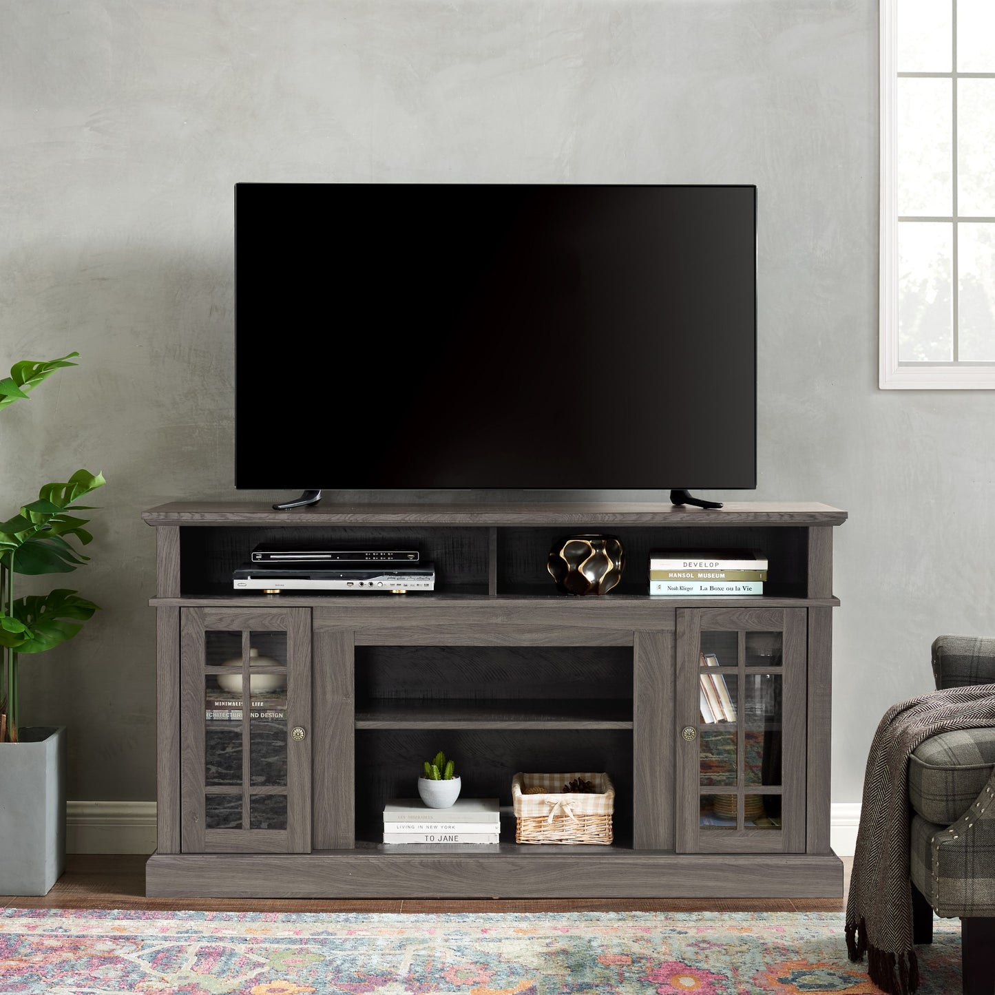 Dimakai Modern/Contemporary Black 58.25-in W TV stand ( Accommodates TVs up to 80-in )